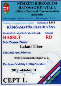 HA8SLT - rádióamatőr igazolvány